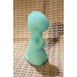 Vintage Blue Satin Fenton Glass Girl Praying Figurine Collectors Item Stickered